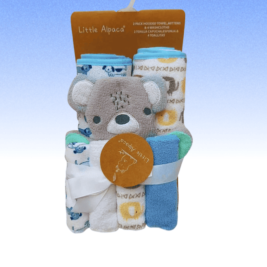 2pc Hooded + Wash Mitten + 4pc Wash Cloth Set - 0m+ - Nesh Kids Store