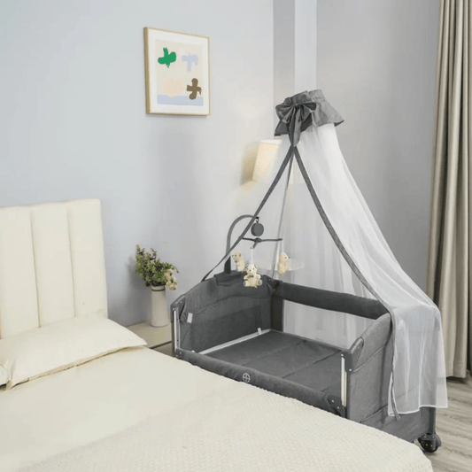Baby Travel Cot - Bedside Sleeper with Bassinet, Diaper Changer & Net - Nesh Kids Store