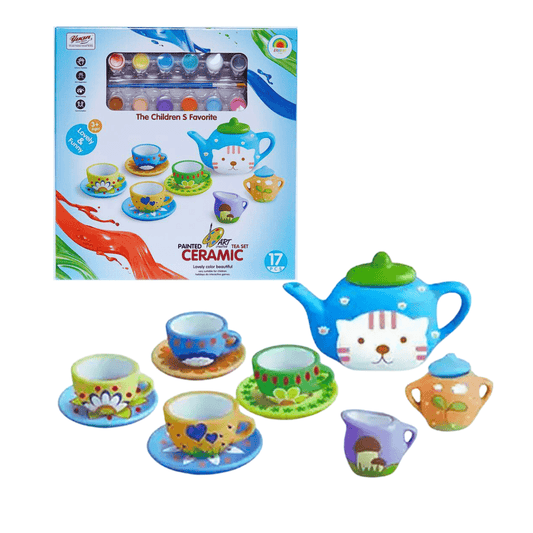 Painted Ceramic Tea Set – 17 PCS Set - Nesh Kids Store