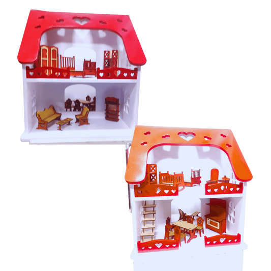 Wooden Doll House with Household Accessories 4+ - Nesh Kids Store