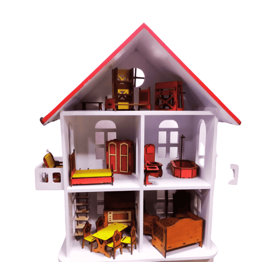 Wooden Two - Story Doll House with Household Accessories 4+ - Nesh Kids Store
