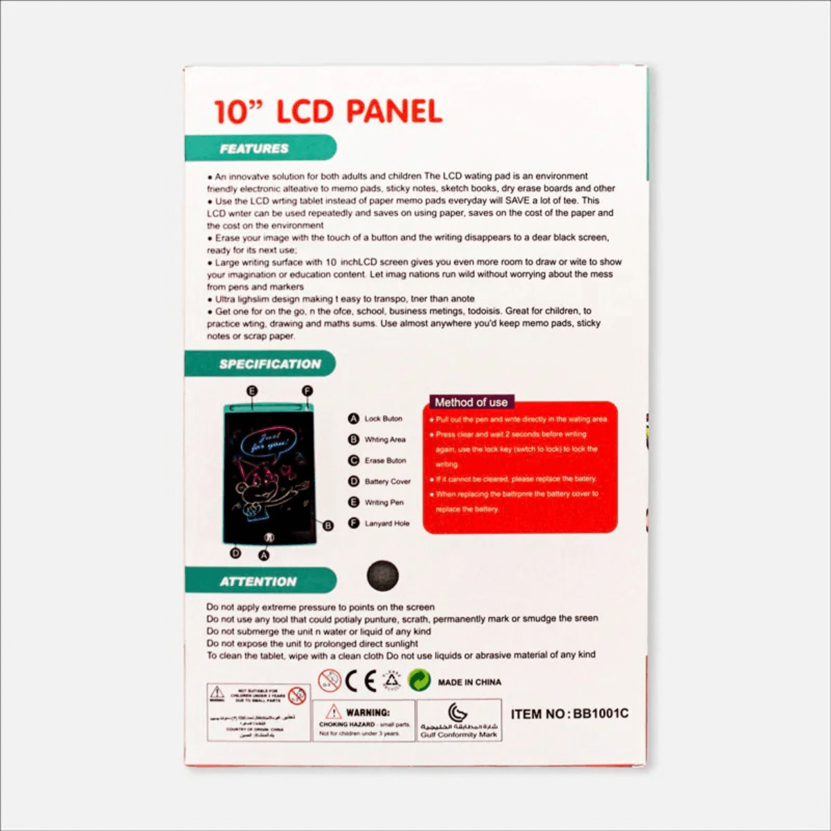 10" LCD WRITING BOARD (B55-1) (B15-2) ACBB1001C - Nesh Kids Store