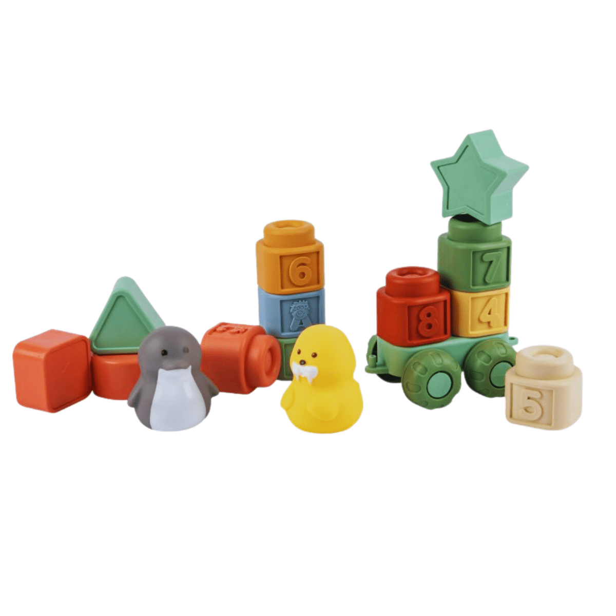 2 in 1 Soft Rubber Building Blocks Set – For Kids 12 Months+ - Nesh Kids Store
