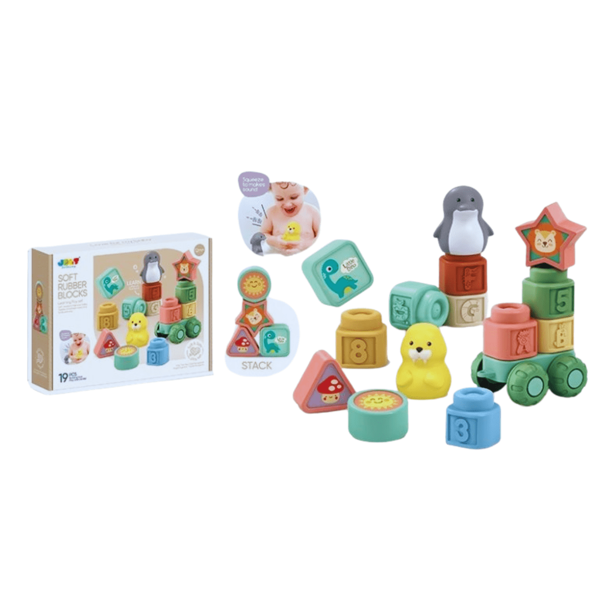 2 in 1 Soft Rubber Building Blocks Set – For Kids 12 Months+ - Nesh Kids Store