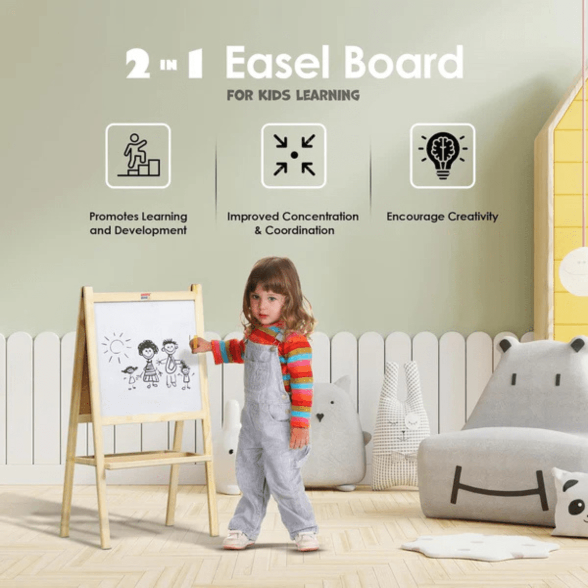 2 in 1 Wooden White Dry Erase Easel Board and Chalkboard - Nesh Kids Store