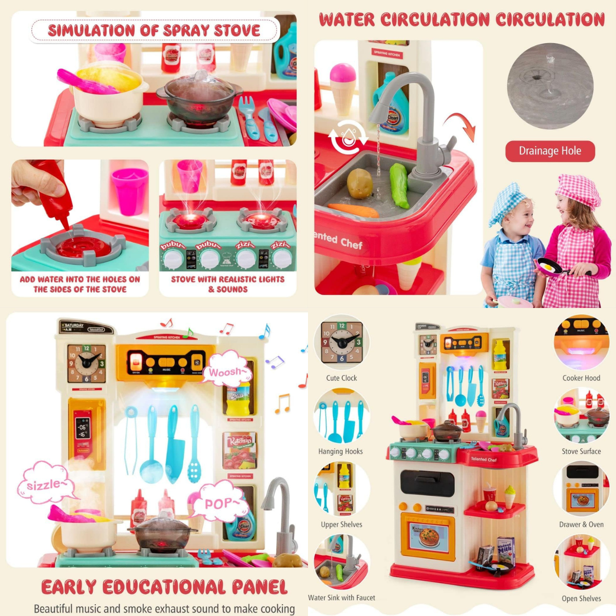 Kids Kitchen Playset with 65 Pieces Accessories (3+) - Nesh Kids Store