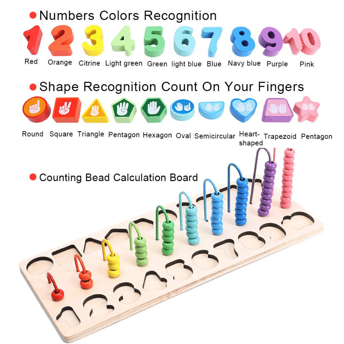 3 in 1 Wooden Abacus, Number and Shapes Puzzle set (3+) - Nesh Kids Store