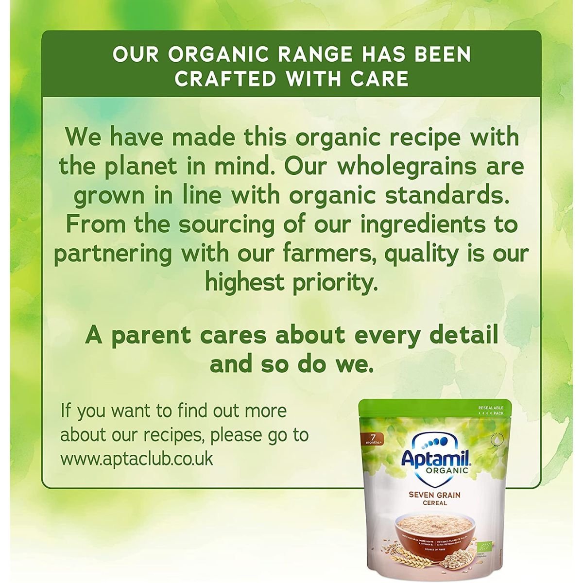 Aptamil Organic Seven Grain Porridge Baby Food Cereal, 7+ Months, 180 g - Nesh Kids Store
