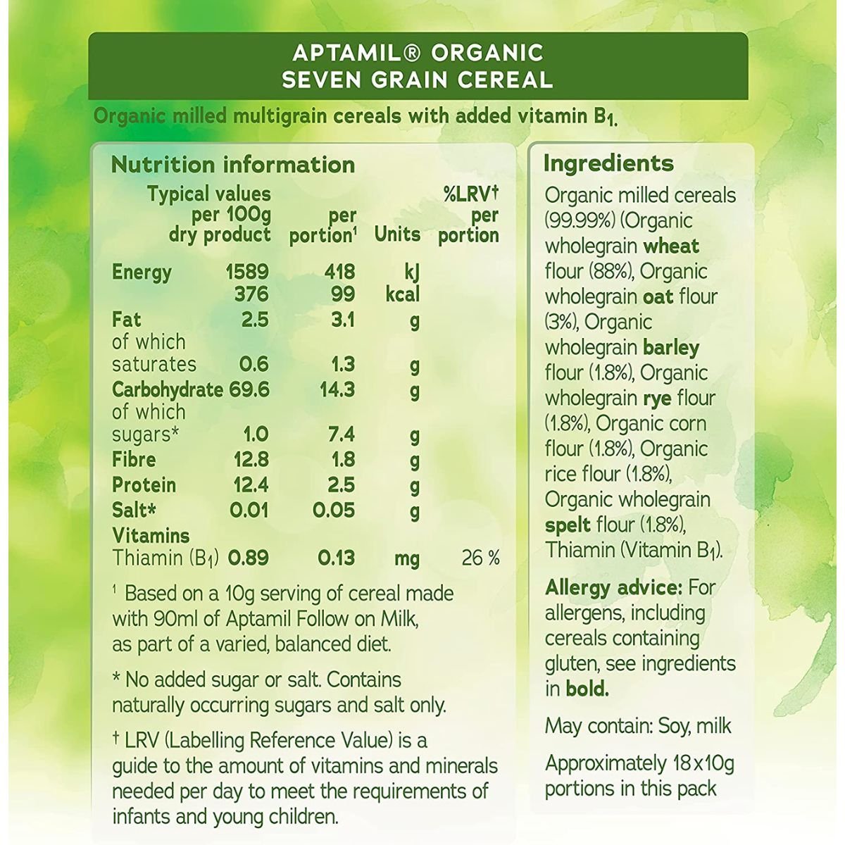 Aptamil Organic Seven Grain Porridge Baby Food Cereal, 7+ Months, 180 g - Nesh Kids Store