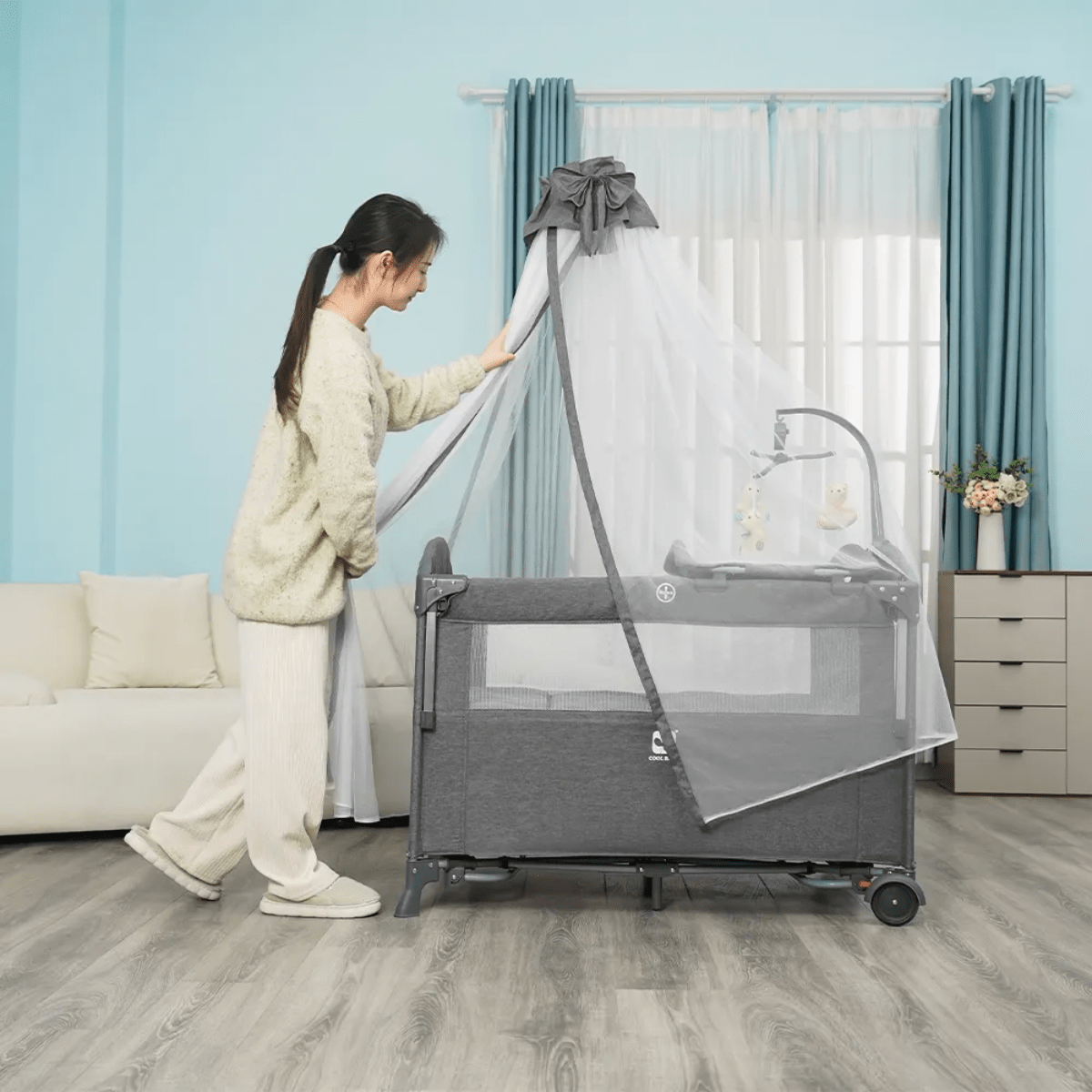 Baby Travel Cot - Bedside Sleeper with Bassinet, Diaper Changer & Net - Nesh Kids Store