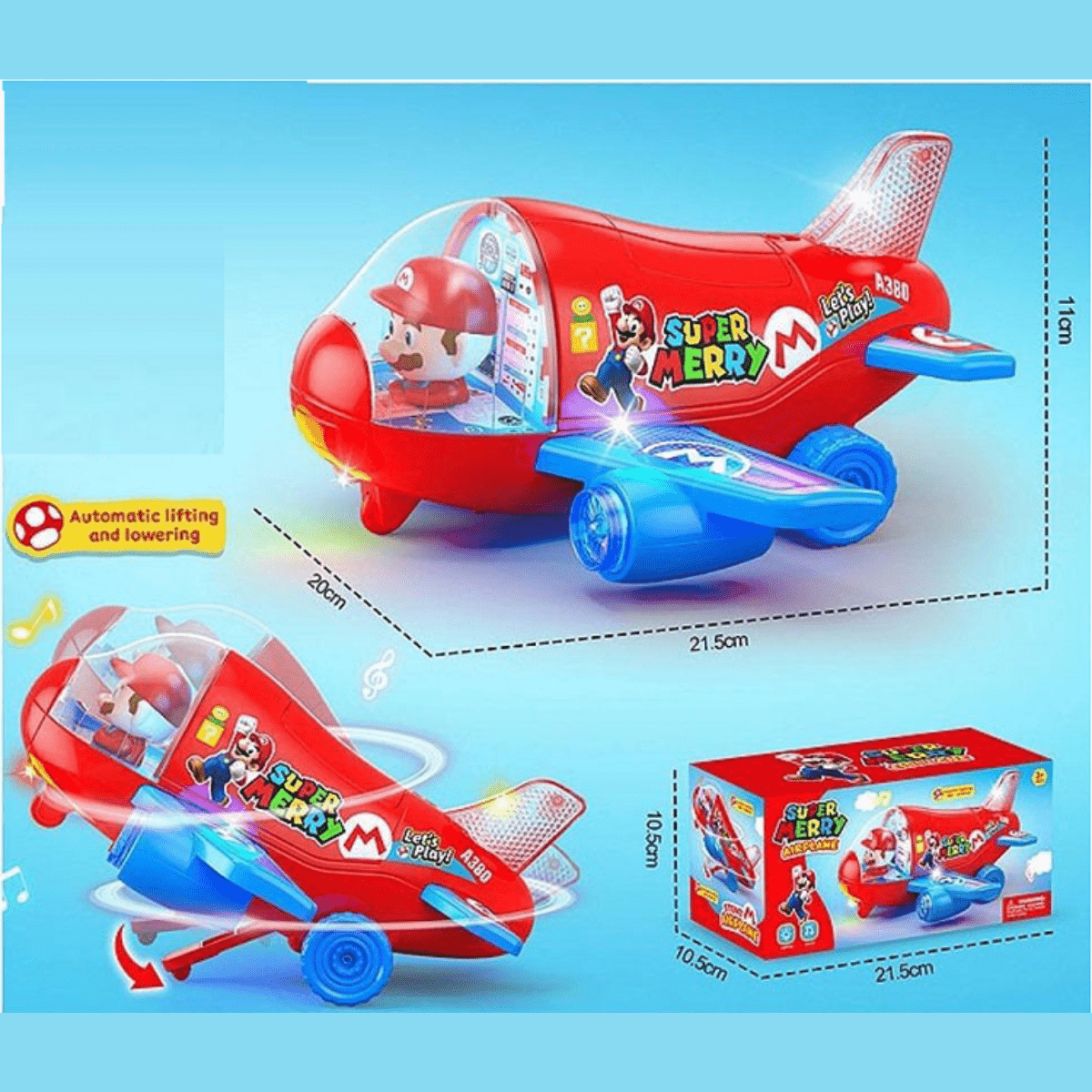 Battery Operated Super Mario Stunt Airplane Music Toy 3+ - Nesh Kids Store