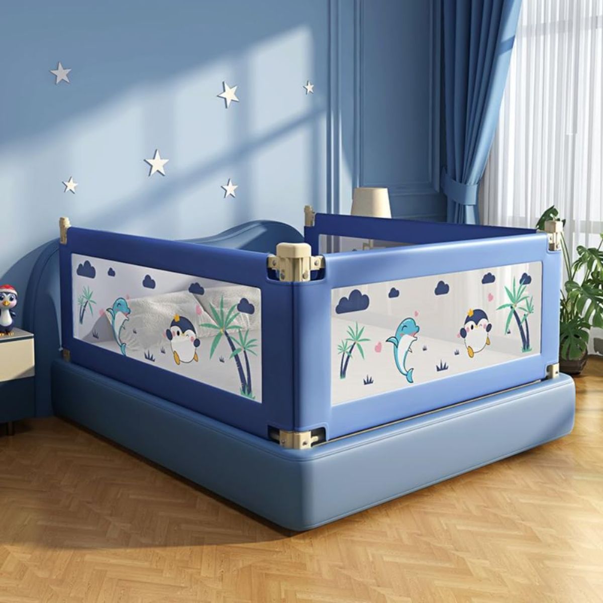 Bed Rail Guard - 1.5m / 1.8m / 2.0m - Dolphin & Penguin Print - Nesh Kids Store