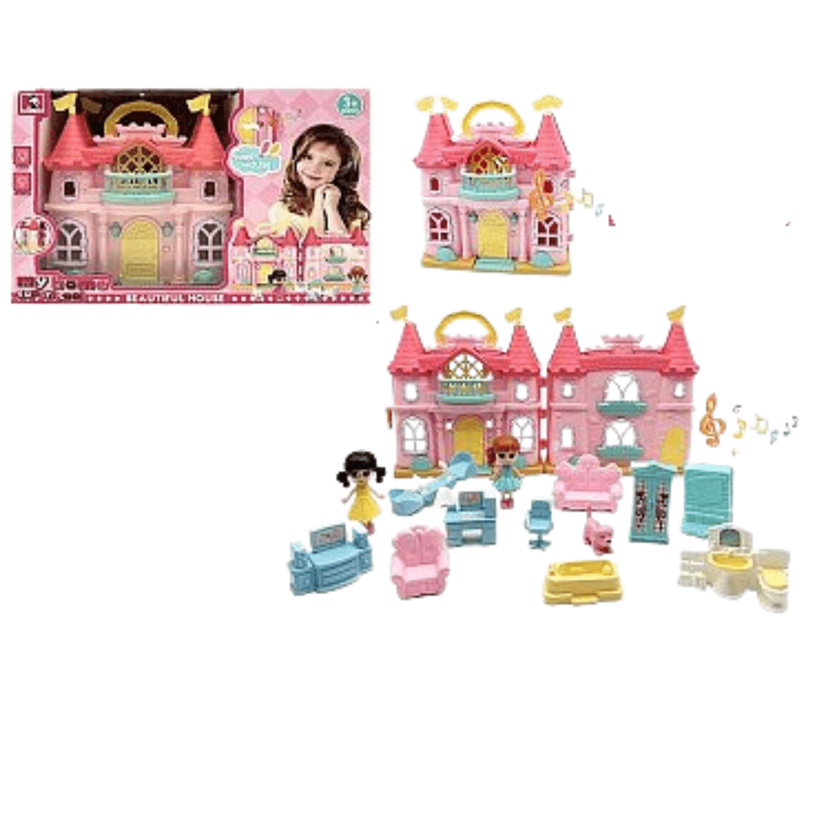 Dollhouse with 12 essential furniture & accessory pieces 3+ - Nesh Kids Store