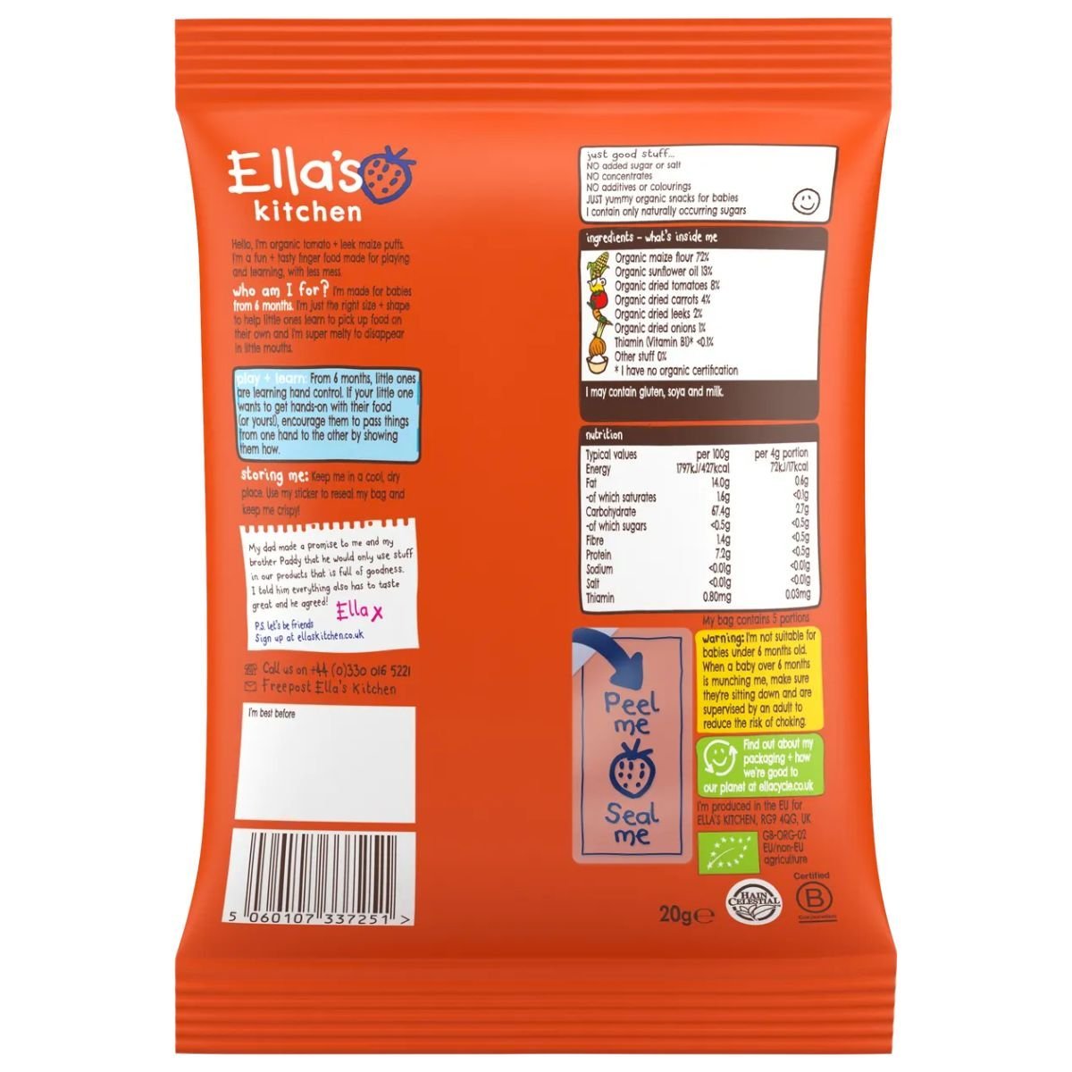 Ella's Kitchen Tomato and Leek Melty Puffs - Nesh Kids Store