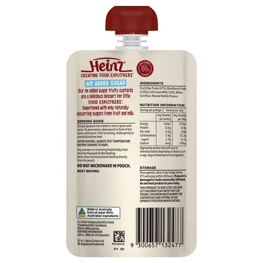 Heinz Pear & Blackberry Custard Baby Food Pouch 6+ Months 120g - Nesh Kids Store