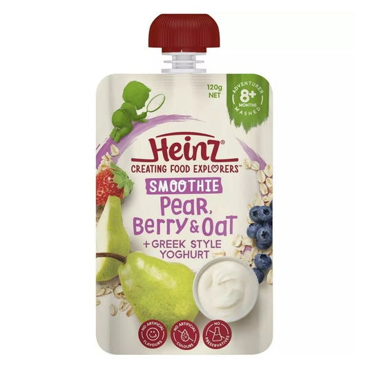 Heinz Smoothie Pear, Berry, Oat, Greek Yoghurt Baby Food 8+ M 120g - Nesh Kids Store