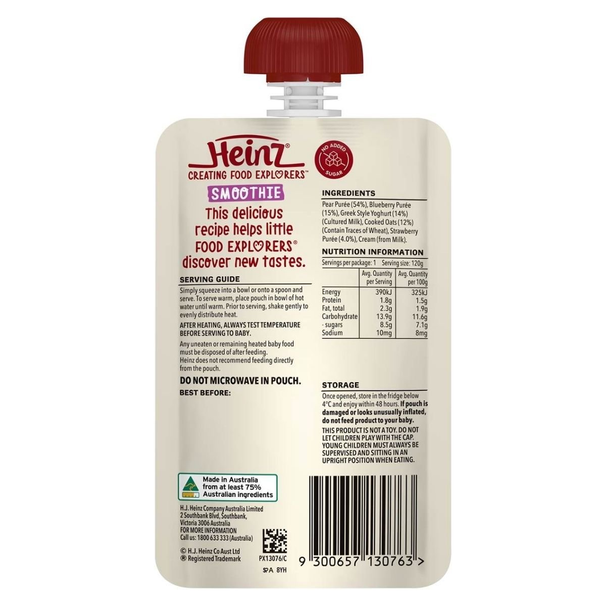 Heinz Smoothie Pear, Berry, Oat, Greek Yoghurt Baby Food 8+ M 120g - Nesh Kids Store