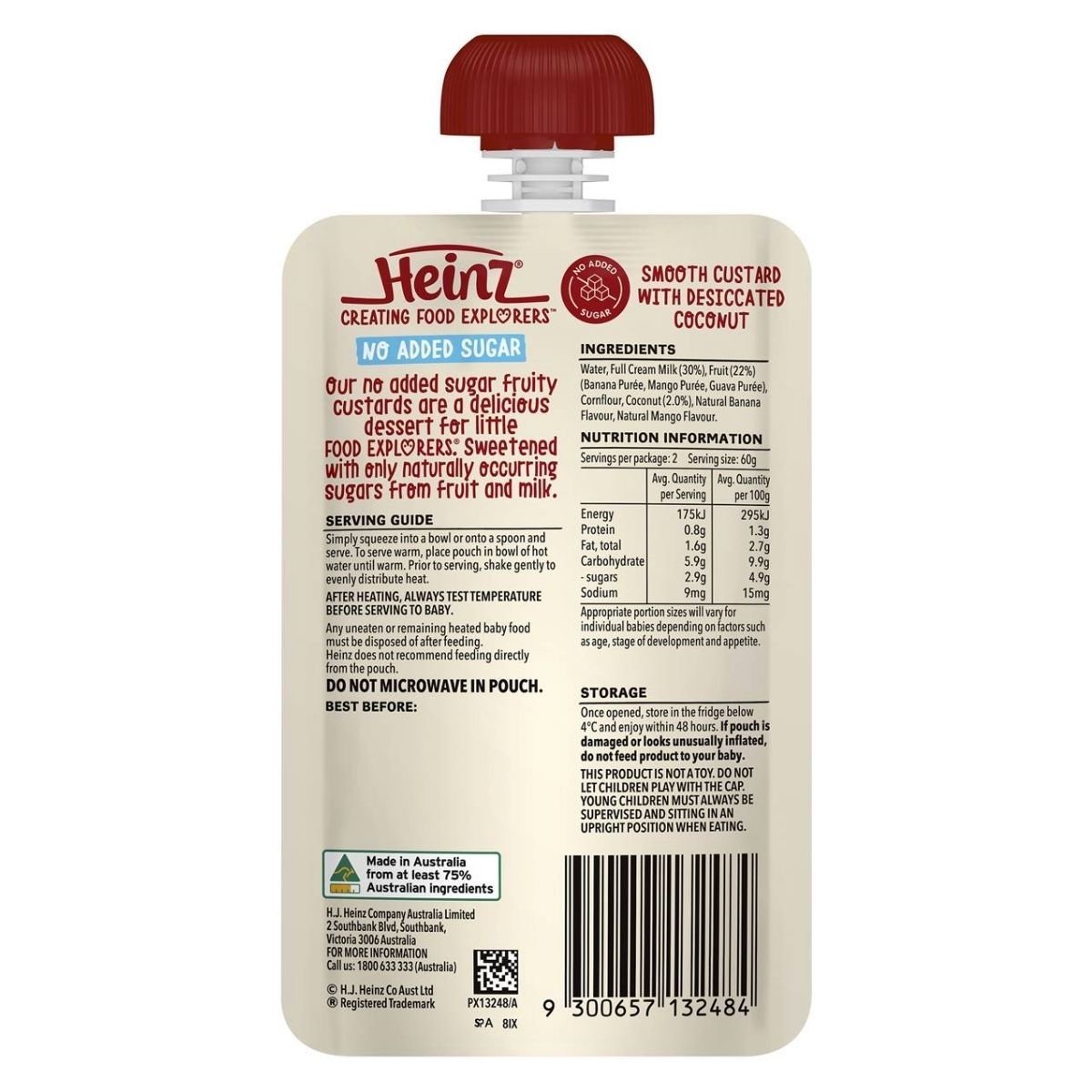 Heinz Tropical Custard Baby No Added Sugar Food Pouch 6+ Months 120g - Nesh Kids Store