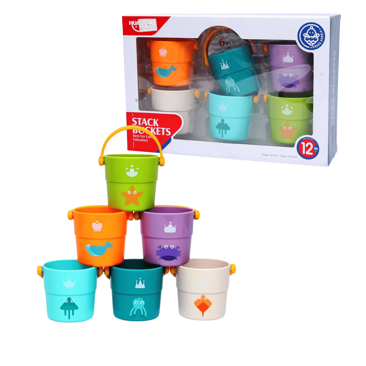Huanger stacking buckets muti - color (6 buckets) - 12m+ - Nesh Kids Store