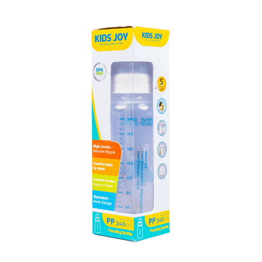 KIDS JOY PLASTIC FEEDING BOTTLE STANDARD NECK 240ML WHITE - Nesh Kids Store