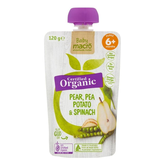 Macro Organic 6 Months+ Pear Pea Potato & Spinach 120g - Nesh Kids Store