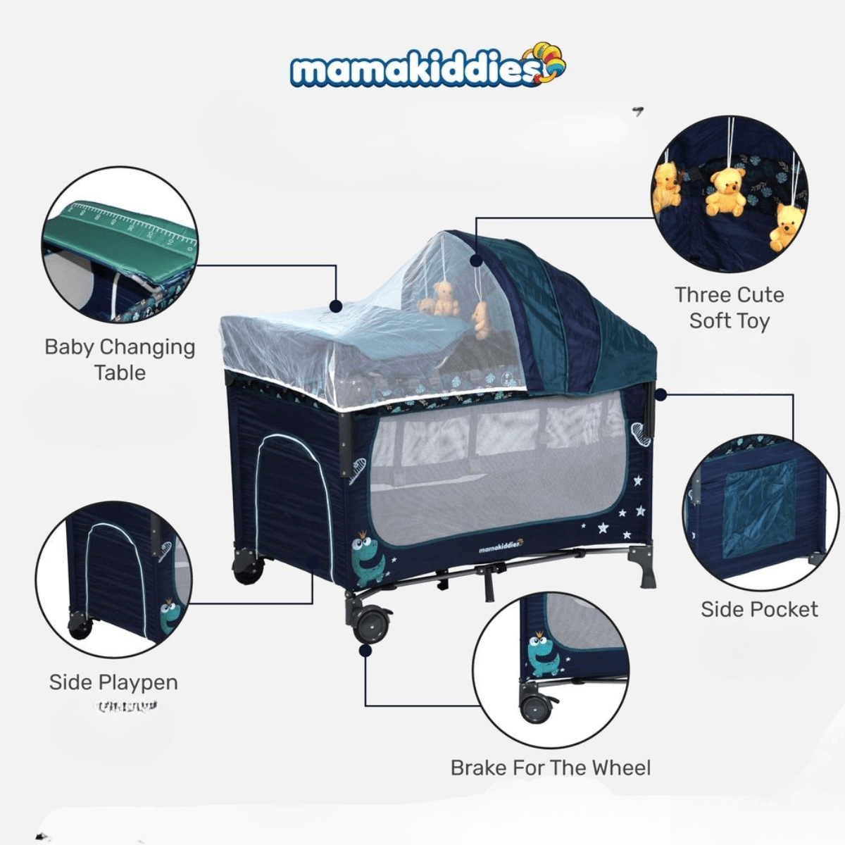 Mamakiddies Baby Travel Cot+Bed side - Nesh Kids Store