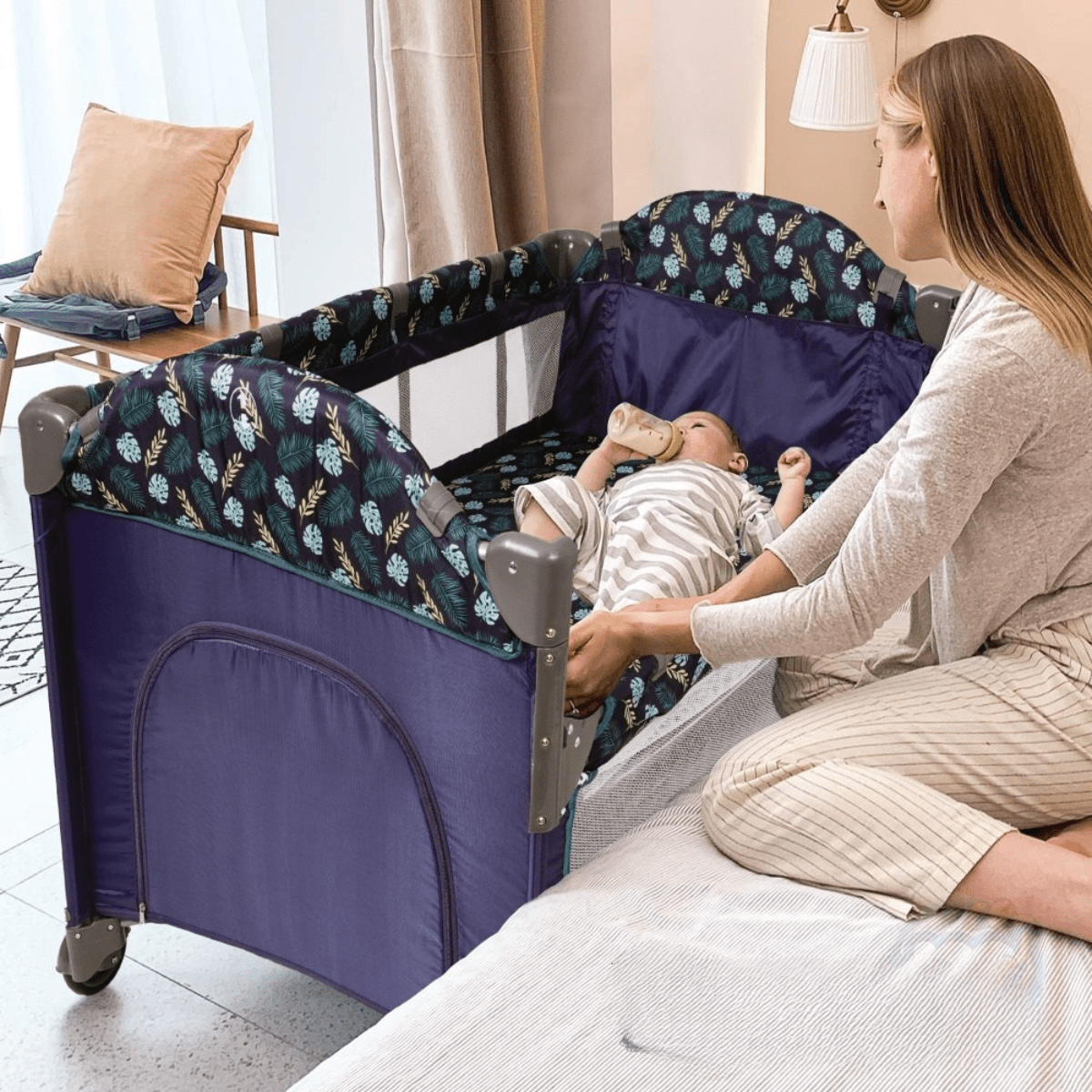 Mamakiddies Baby Travel Cot+Bed side - Nesh Kids Store