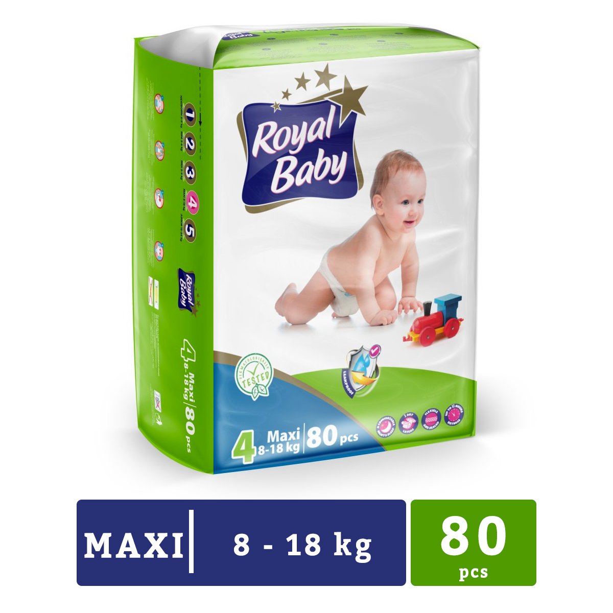 Royal Baby - Maxi (8-18KG) Baby Diapers - 80 Pc Pack - Nesh Kids Store
