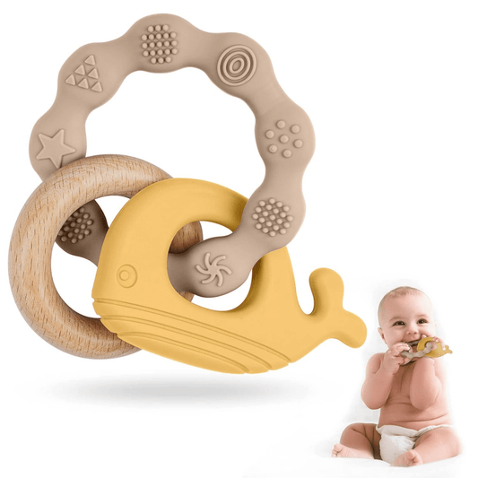 Silicone & Natural Wood Teether Ring - 0 Months - Nesh Kids Store