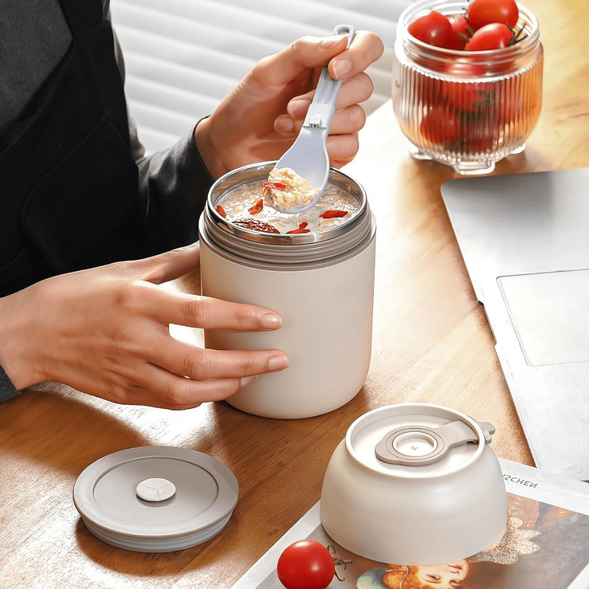 Stainless Steel Cup with Lid & Foldable Spoon - Nesh Kids Store