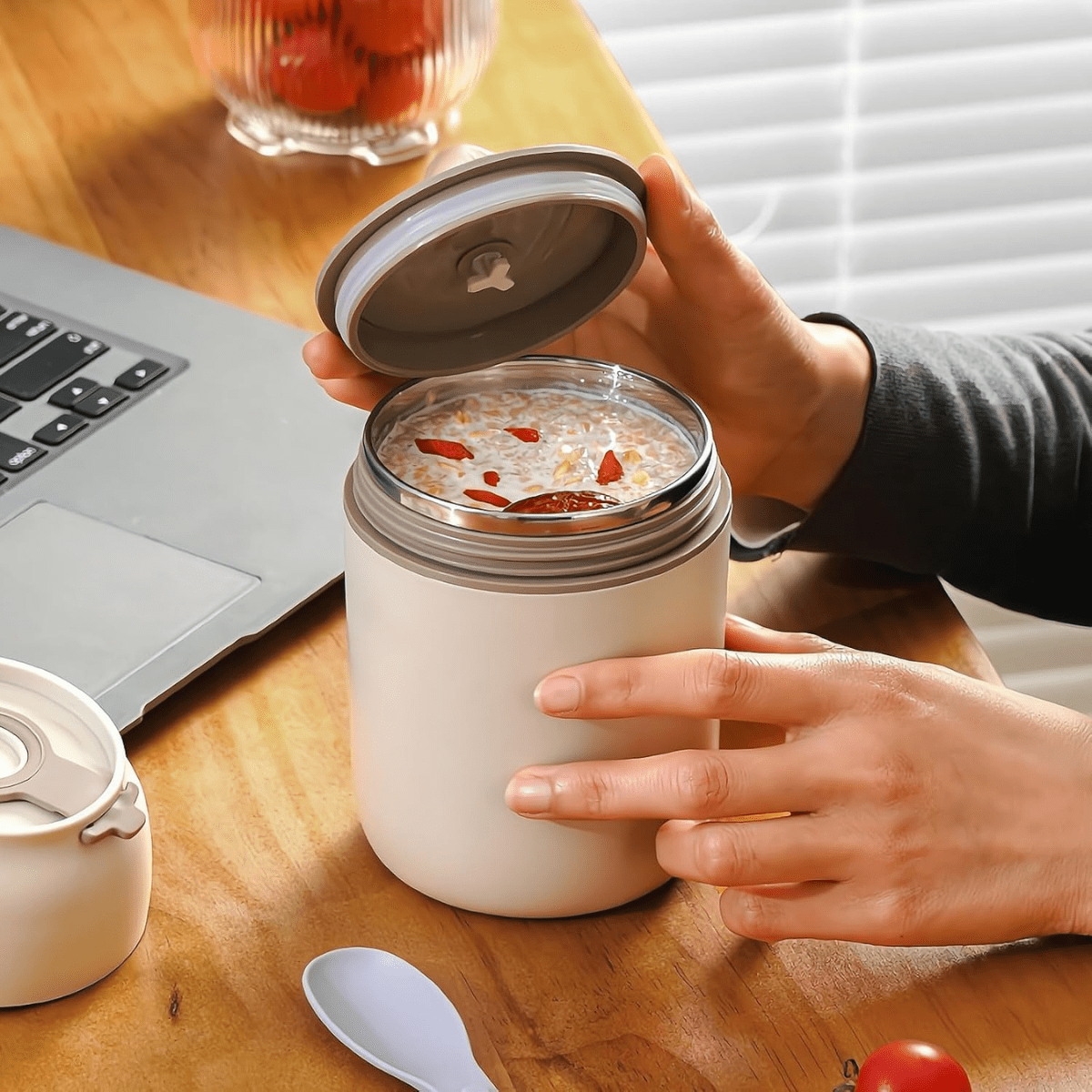 Stainless Steel Cup with Lid & Foldable Spoon - Nesh Kids Store