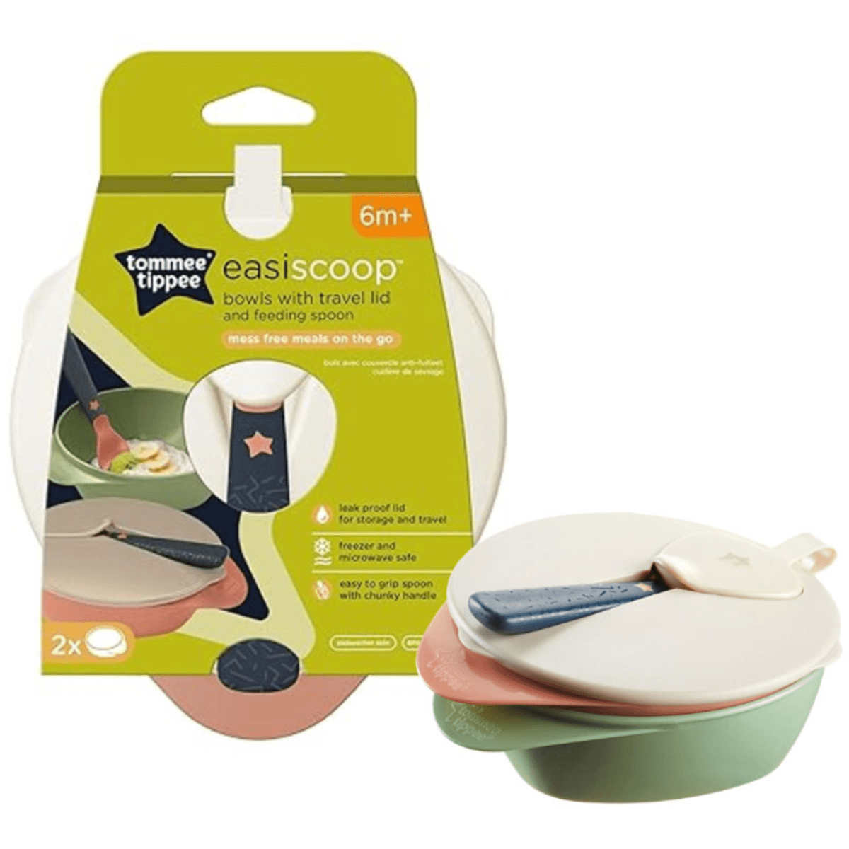 Tommee Tippee Easy Scoop Feeding Bowls with Travel Lid and Spoon, Pack of 2 - Nesh Kids Store