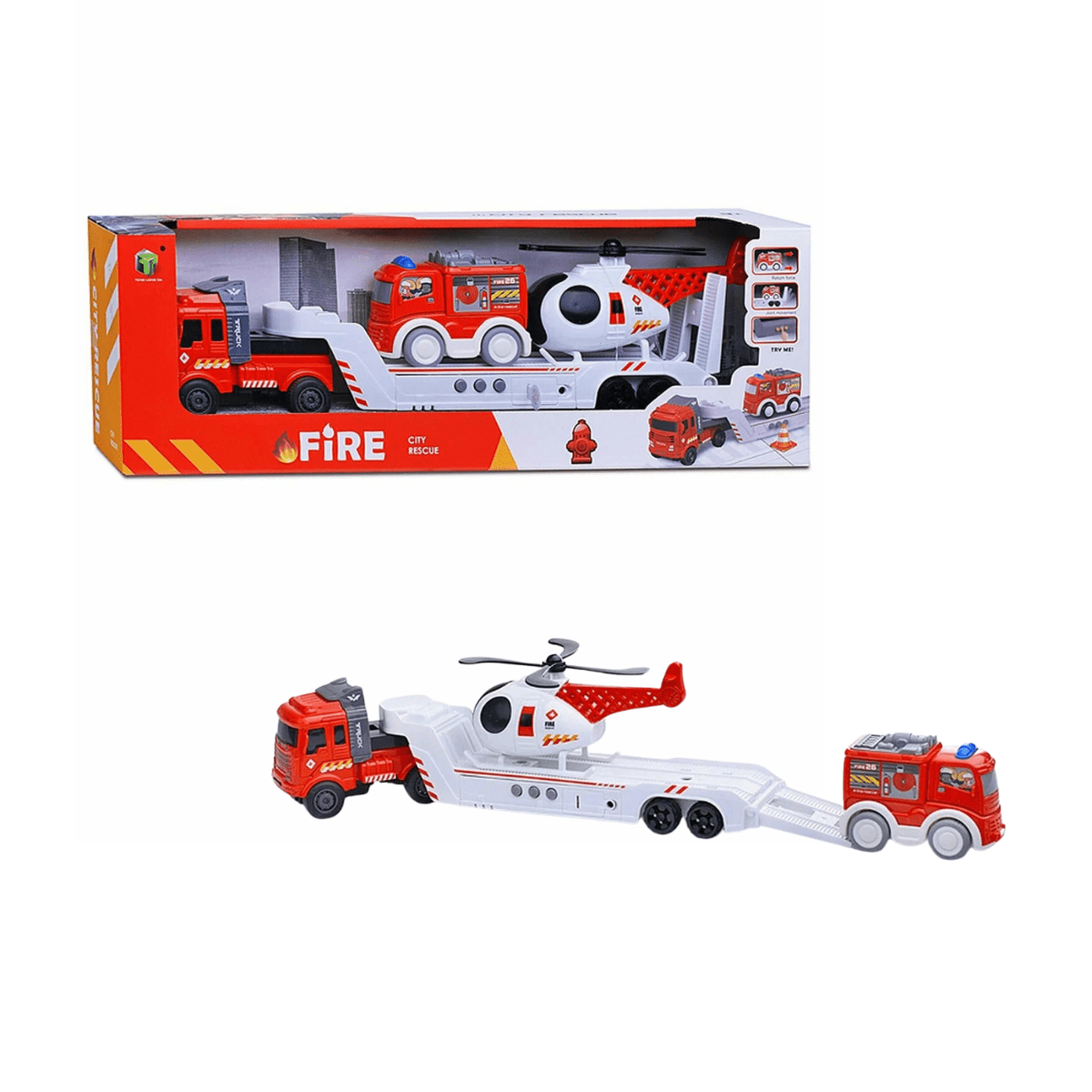 Toy Truck Mover Set with Fire Truck & Helicopter – For Kids 3+ - Nesh Kids Store