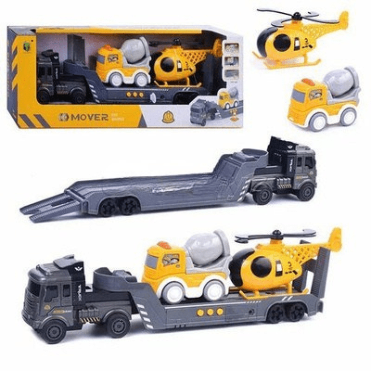 Toy Truck Mover Set with Mixer & Helicopter – For Kids 3+ - Nesh Kids Store