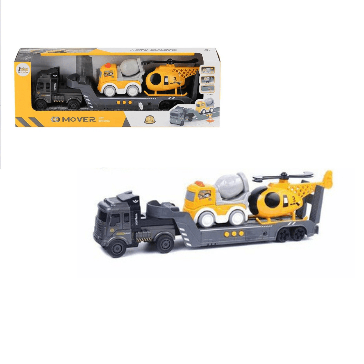 Toy Truck Mover Set with Mixer & Helicopter – For Kids 3+ - Nesh Kids Store