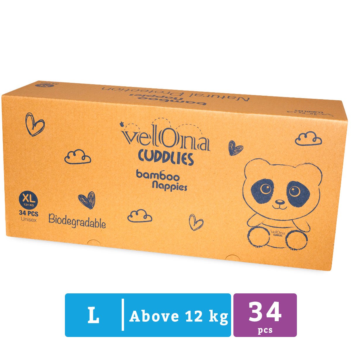 Velona Biodegradable Bamboo Diaper - Extra Large - 34pcs - Nesh Kids Store