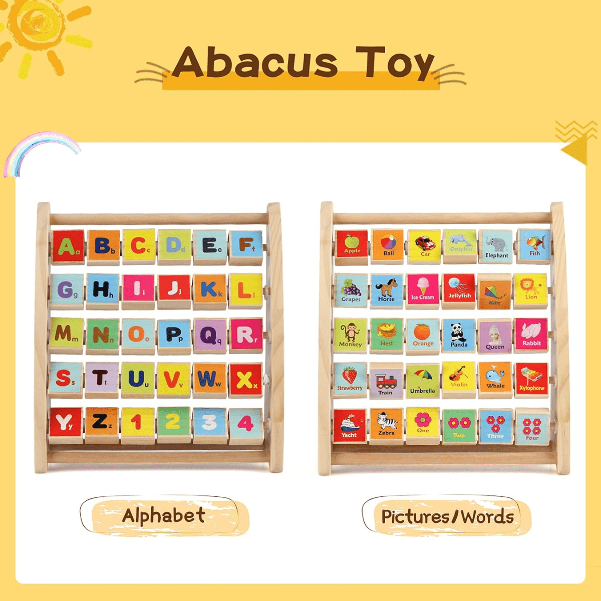 Wooden Alphabet Abacus Educational Learning Toys for Toddlers (3+) - Nesh Kids Store