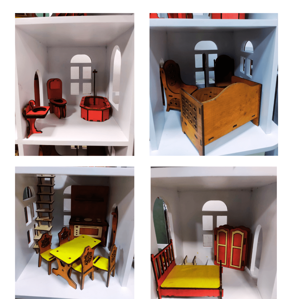 Wooden Two - Story Doll House with Household Accessories 4+ - Nesh Kids Store