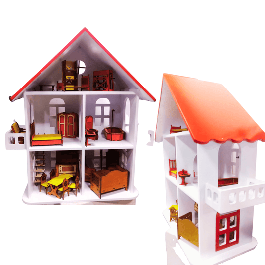 Wooden Two - Story Doll House with Household Accessories 4+ - Nesh Kids Store